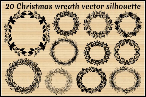 20 Christmas Wreath Silhouette Bundle