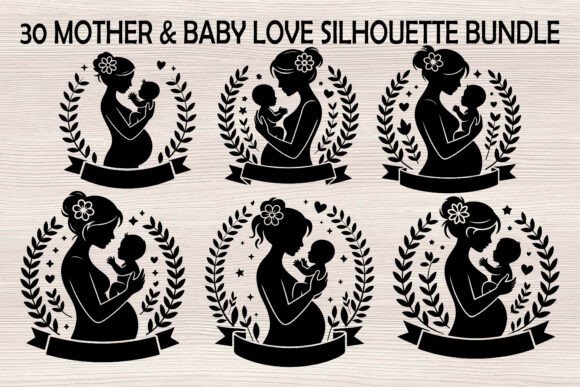 30 Mother Baby Love Silhouette Bundle: Elegant Graphics for Emotional Branding