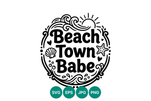Beach Town Babe Calligraphic Lettering: A Coastal Graphic Design Asset for Branding and Illustrations