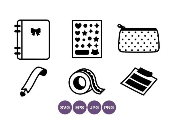 Black and White Stationery Icon Set Flat: Clean Graphics for Branding and Marketing Illustrations