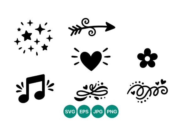 Black Heart Stars Music Notes Icons: Graphics & Illustrations for Modern Branding