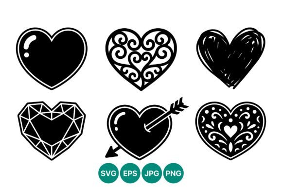 Black White Heart Icon Set: Clean Graphics for Editorial and Web Design
