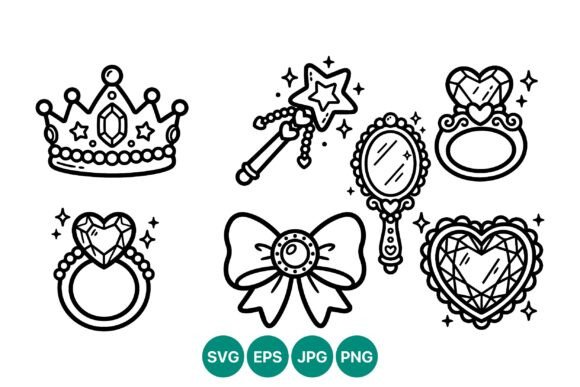 Crown Wand Ring Bow Mirror Heart Line Graphics for Branding and Marketing