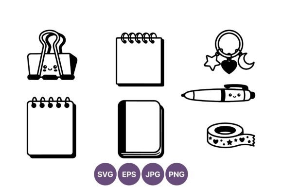 Cute Black and White Office Supplies: Playful Graphics for Brand Identity and Packaging