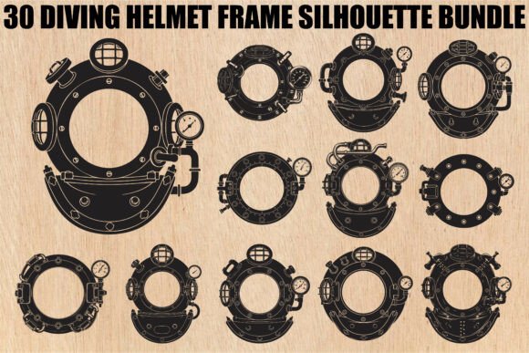 Diving Helmet Frame SVG Bundle: Vintage-Inspired Graphics for Bold Branding