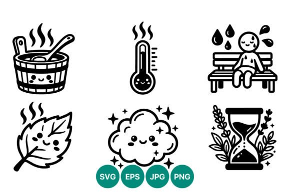 h1Sauna Black White Cute Icon Set – Graphics & Illustrations for Digital Sellers/h1