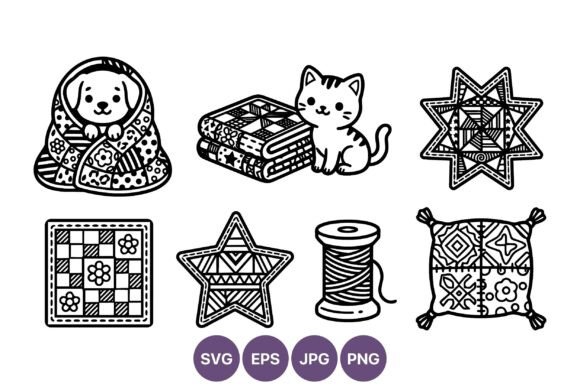 Patchwork Dog Cat Quilts Spool Star – A Versatile Graphic Design Asset for Cozy Branding