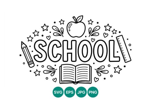 School Lettering Graphics: Apple, Pencil & Ruler Illustrations for Digital Sellers
