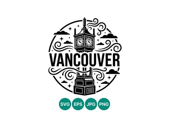 Vancouver Steam Clock Black White Vector: A Monochrome Graphic for Branding & Marketing